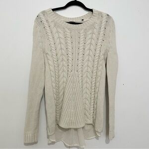 Cabi women’s medium Sweater Ivory Long Sleeve Pullover Cable Knit Lace Up